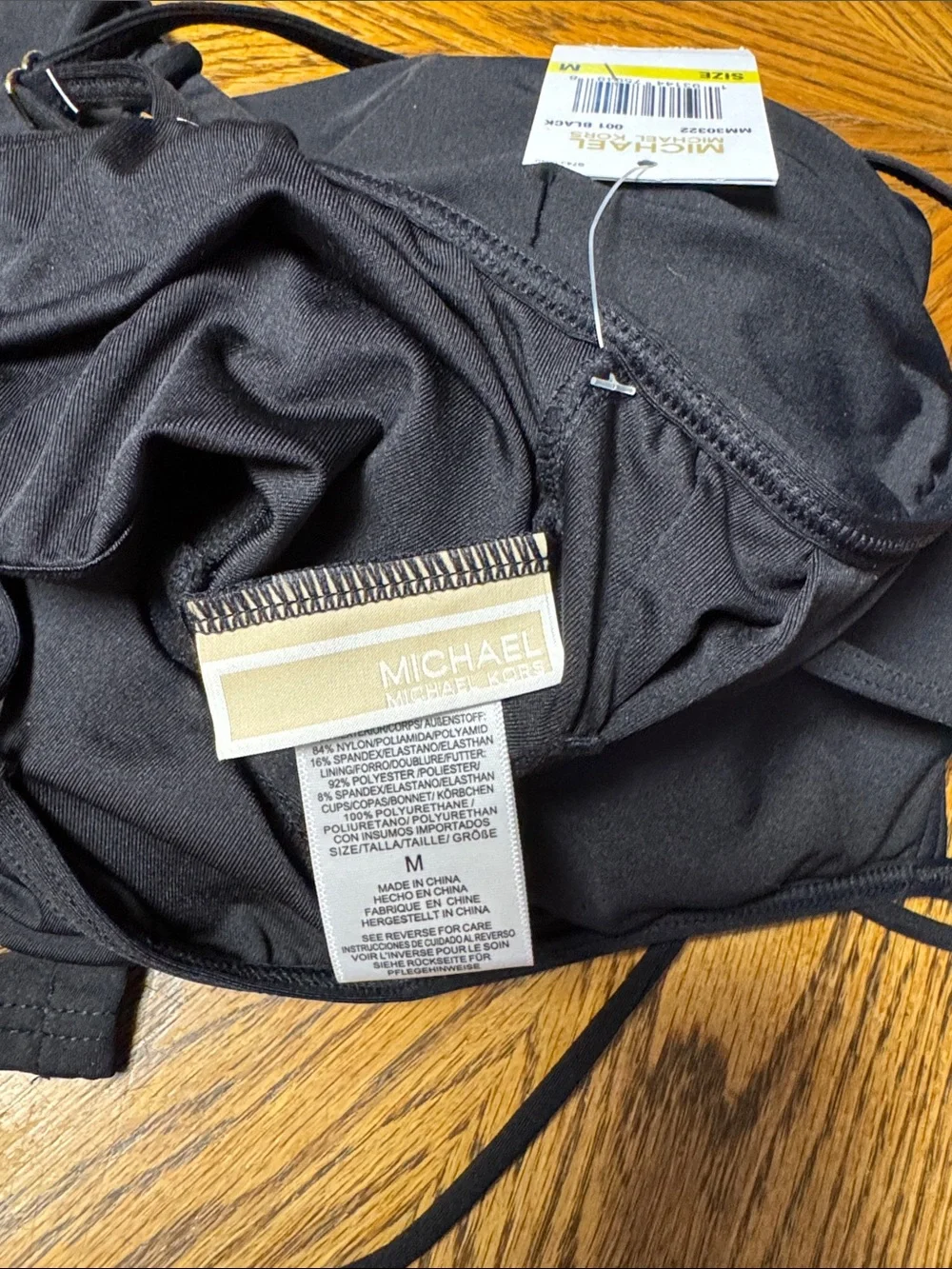 Michael Kors NWT M Black TIE SIDE GROMMETS Adjustable underwire TANKINI TOP
